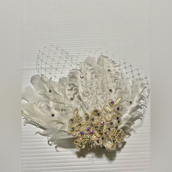 Birdcage veil lace feather fascinator hair accessory Bridal dance formal flapper main image 4